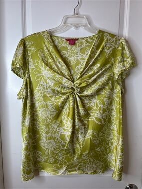 Sunny Leigh Lime Green & White Floral Twist-Front Blouse